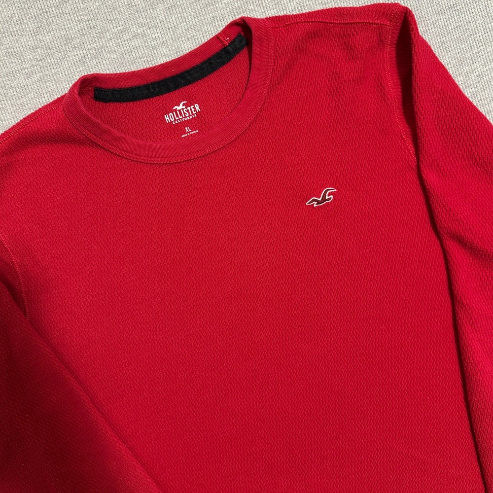 Hollister Waffle Knit Thermal Crew-Neck T-Shirt Long Sleeves Red Mens Size XL